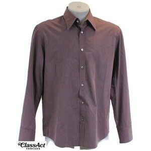 Hugo Boss Mens Shirt Mens Maroon Long Sleeve Fitted Geo mertic Sz XL